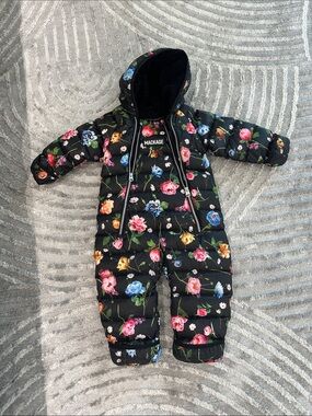 Mackage Black Floral Quilted One-Piece Snowsuit